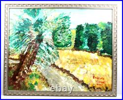 Vintage Green & Yellow Landscape Oil Painting Signed Eric de Vienne 2004