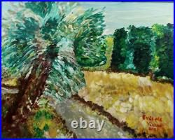 Vintage Green & Yellow Landscape Oil Painting Signed Eric de Vienne 2004