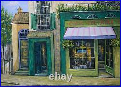 Vintage Impressionist Oil On Canvas View Of A Cafe