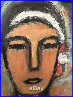 Vintage Mid Century Abstract Portrait Oil Painting