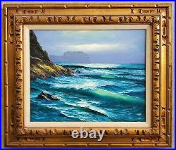 Vintage Mid-Century Seascape Coastal Original Oil Painting Ocean Waves Luminist