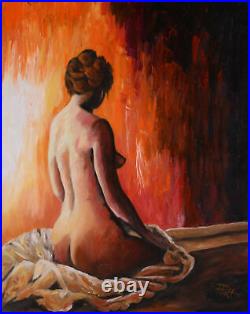 Vintage Modernist Oil On Canvas Sitting Nude Backside
