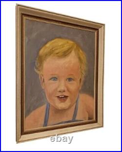Vintage Oil Painting Of Smiling Chubby Blue Eyes Boy Signed Elliot 71
