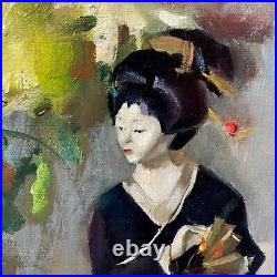 Vintage Oil on Canvas Surrealist Still-Life Painting of Geisha, Signed & Framed