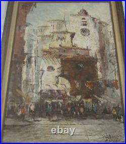 Vintage Original Oil Painting of a Mexican Market by Pablo Espana Listed