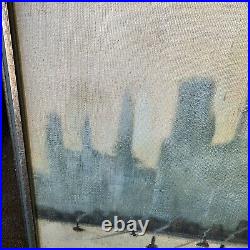 Vintage Painting Artwork Oil On Canvas Cityscape Skyline Richards LOCAL PICKUP