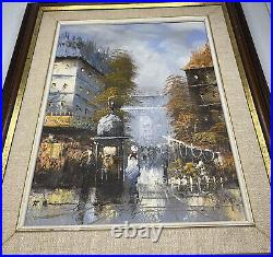 Vintage R Simon Paris Street Oil Painting Framed Art arch of triumph Signed