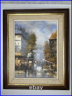 Vintage R Simon Paris Street Oil Painting Framed Art arch of triumph Signed