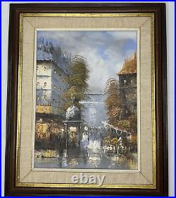 Vintage R Simon Paris Street Oil Painting Framed Art arch of triumph Signed