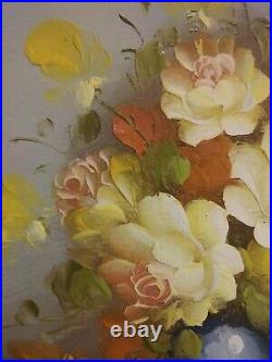 Vintage ROBERT COX Canvas Painting Floral Still Life In Gold Gilded Frame
