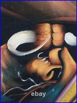 Vintage Velvet Art Oil Painting Matador Bull Hand Carved Wood Frame Mexico 30x40