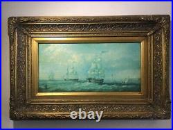 Vintage gilt framed original oil painting on canvas seascape maritime rough sea