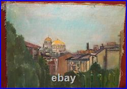 Vintage impressionist oil painting cityscape landscape signed