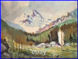 Vintage impressionist oil painting mountain landscape