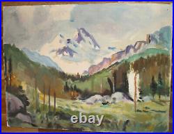 Vintage impressionist oil painting mountain landscape