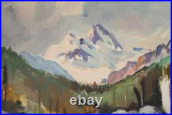 Vintage impressionist oil painting mountain landscape