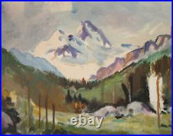 Vintage impressionist oil painting mountain landscape