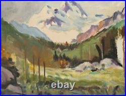 Vintage impressionist oil painting mountain landscape