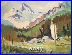 Vintage impressionist oil painting mountain landscape