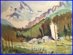 Vintage impressionist oil painting mountain landscape