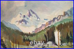 Vintage impressionist oil painting mountain landscape