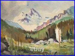 Vintage impressionist oil painting mountain landscape