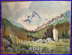 Vintage impressionist oil painting mountain landscape