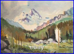 Vintage impressionist oil painting mountain landscape