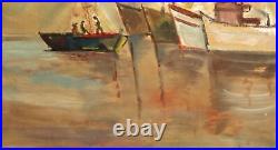 Vintage impressionist oil painting seascape boats