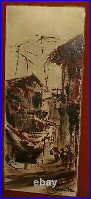 Vintage oil painting expressionist cityscape signed