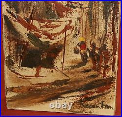 Vintage oil painting expressionist cityscape signed