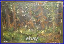 Vintage realist oil painting landscape of a forest
