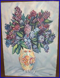 Vintage realist oil painting still life vase with flowers