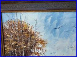 Vtg Framed Oil On Canvas Framed Country Farm Pond Trees Fenceline