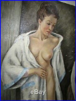 Vtg art deco oil painting on canvas partially nude woman in robe edwin sauter