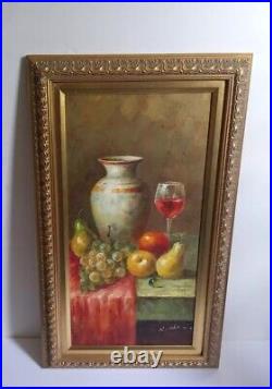 W. Adam Original Oil Painting Realism Fruits Pitcher & Wine Signed 29x 17