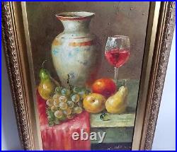 W. Adam Original Oil Painting Realism Fruits Pitcher & Wine Signed 29x 17