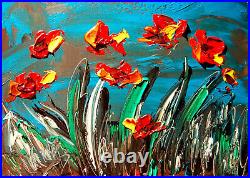WILD FLOWERS Original Oil Painting on canvas IMPRESSIONIST BY MARK KAZAV 6YU45U