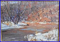 Walter Baum Bucks County PA Artist Melting Snow Wooded Scene Signed Oil Painting
