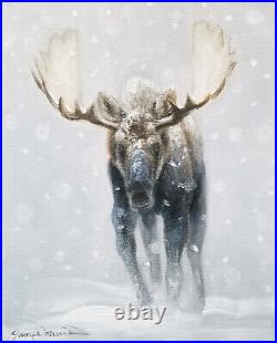 Western Winter Moose Painting Original Oil on Canvas Signed by Artist