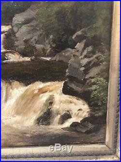 William Hart Signed Hudson River School Waterfall Landscape Framed Oil Painting