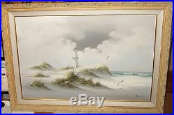 Winstin White Sand Beach Birds Lighthouse Huge Oil On Canvas Painting