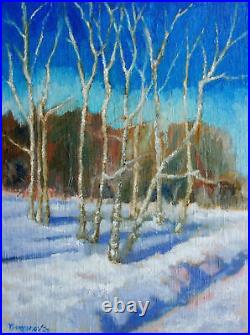 Winter Landscape Blue Sky Snow Original Oil Painting Canvas Board 12x16 YSArt