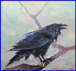 Wm HAWKINS Crow Raven Impressionism Bird Art Study Oil Painting Art Original