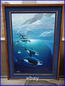 Wyland Original Oil on Canvas Artic Orcas- 32 x 44